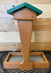 Melody Window Mount Recycled Feeder -  side view in tan with green roof