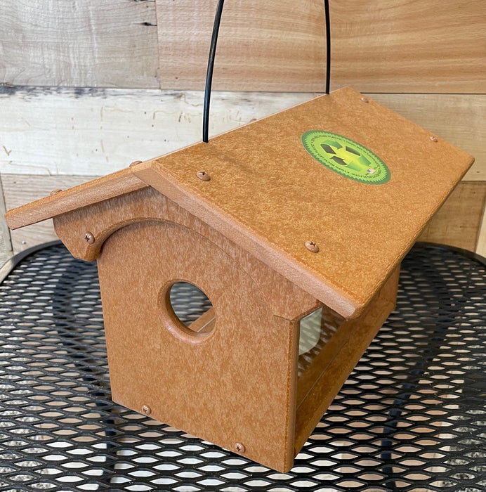 Bluebird Recycled Feeder in tan side view