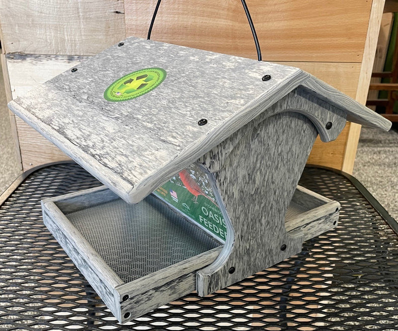 Oasis Recycled Bird Feeder in marble gray side view
