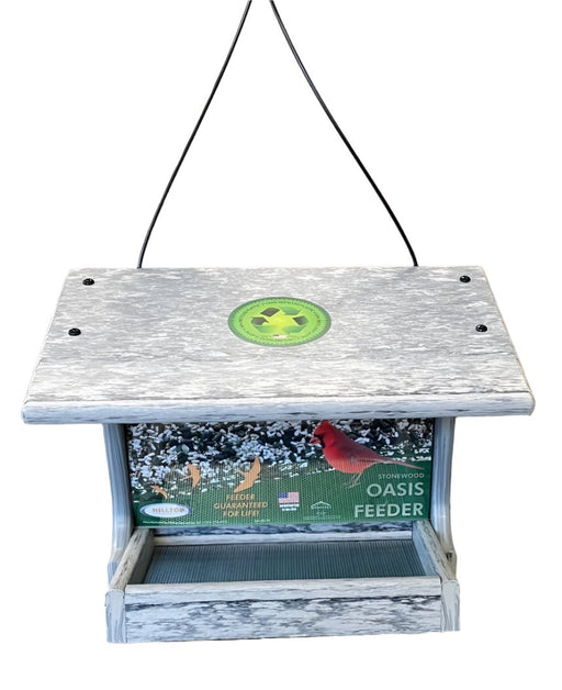 Oasis Recycled Bird Feeder in marble gray front view