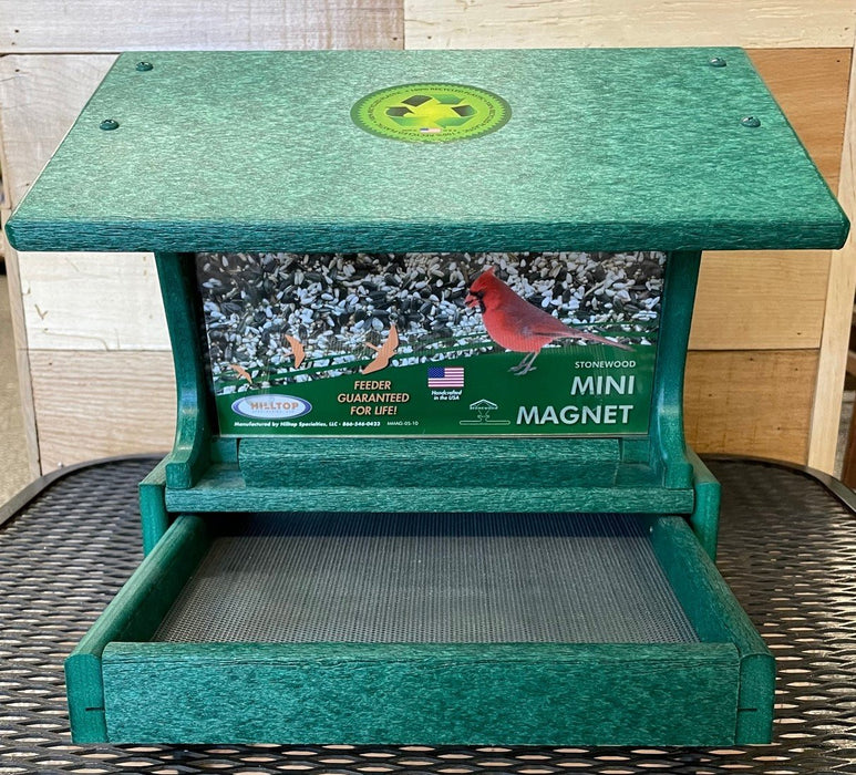 Mini Magnet Post Mount Recycled Feeder in green front view