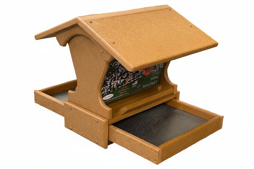 Mini Magnet Post Mount Recycled Feeder in tan angled view