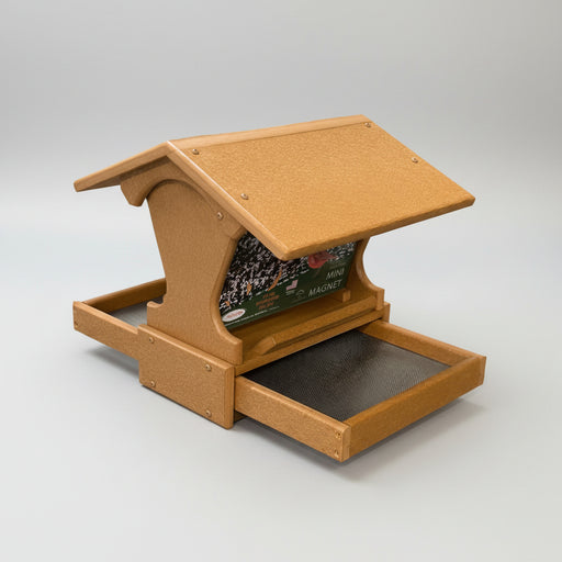 Mini Magnet Post Mount Recycled Feeder in tan angled view