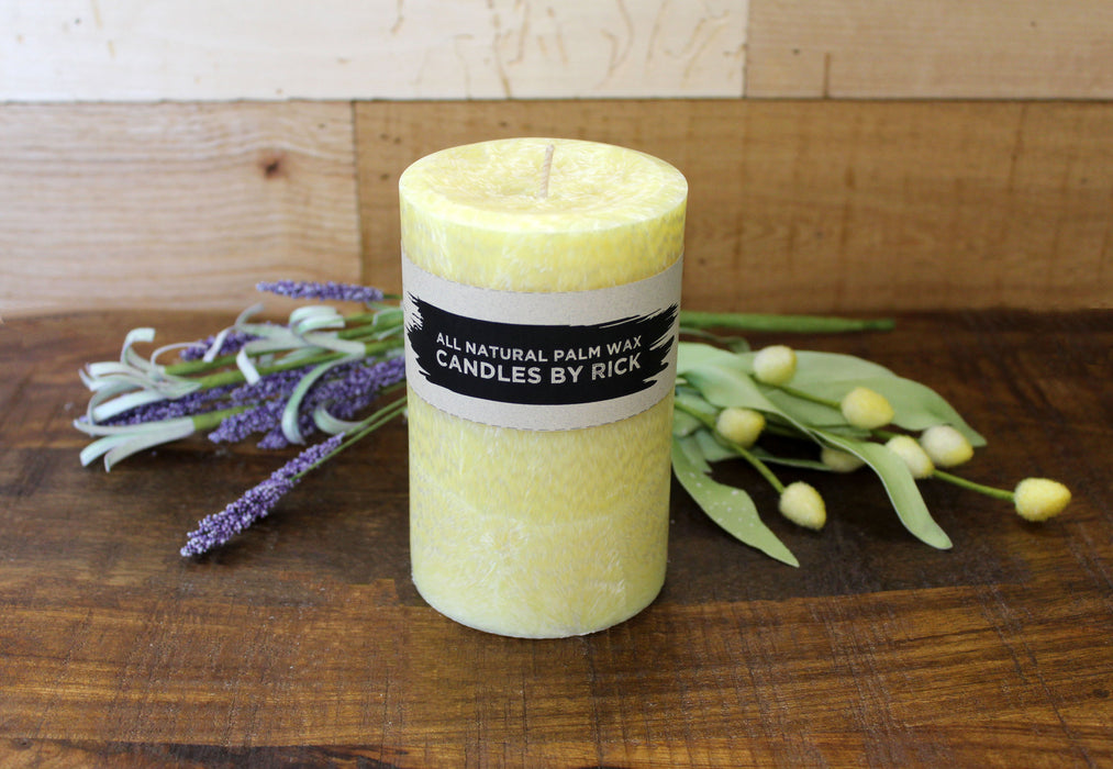 Palm Wax Round Pillar Candle in Yellow Lemongrass Lavender