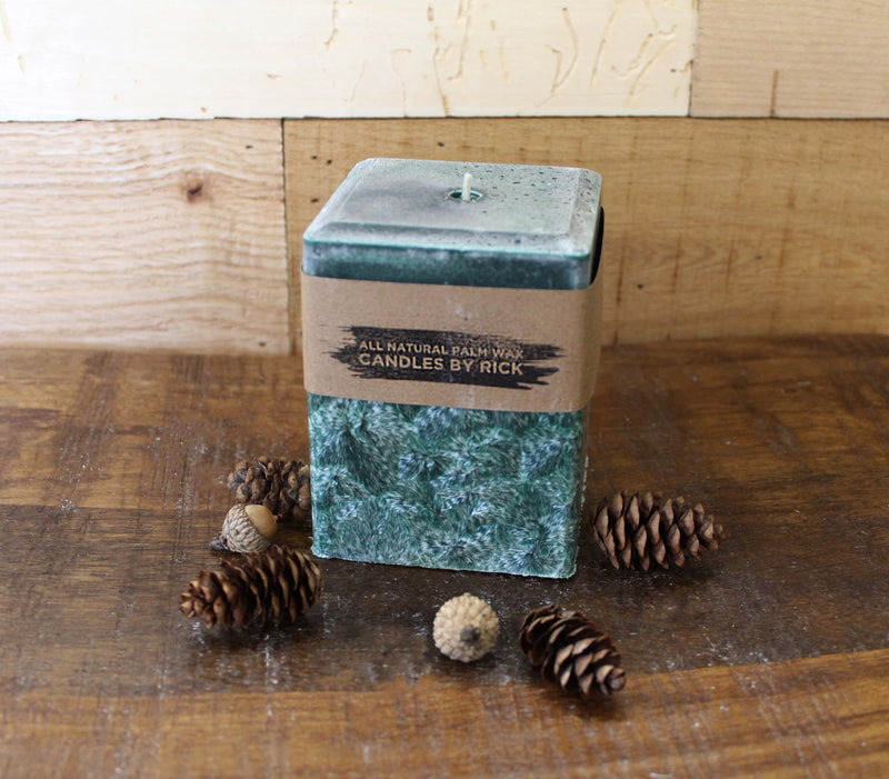 Palm Wax Square Pillar Candle in green cedar