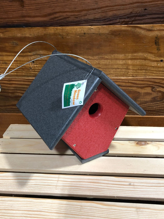 Wren or chickadee house in grey and red