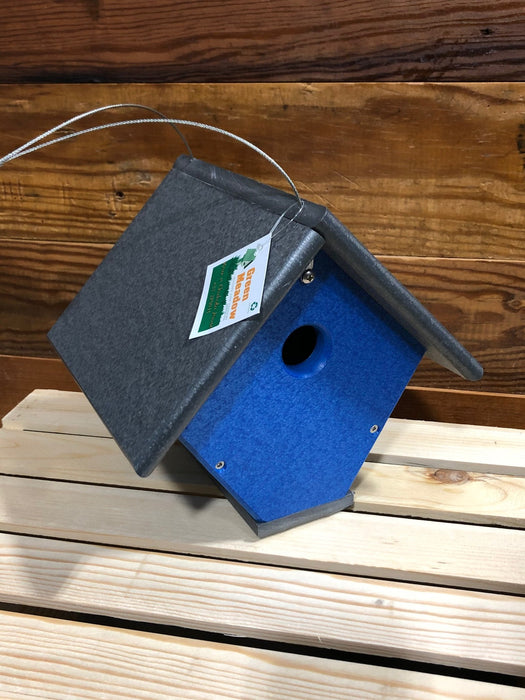 Wren or chickadee house in grey and blue