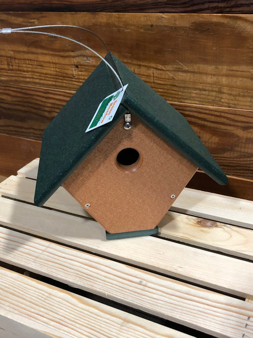 Wren or chickadee house in turf green and cedar