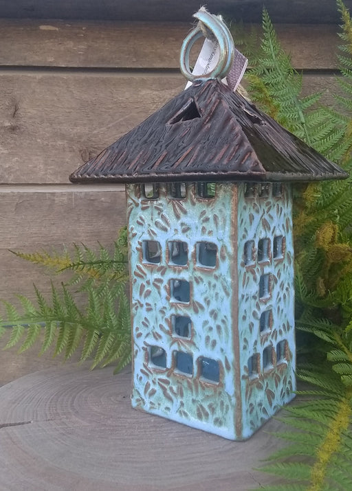 Square Lantern with Dragonfly Dance Design - Artic Blue -Large