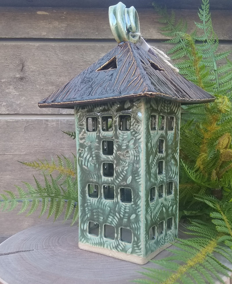 Square Lantern with Fern Design - Jarvis Speckled Green - Large