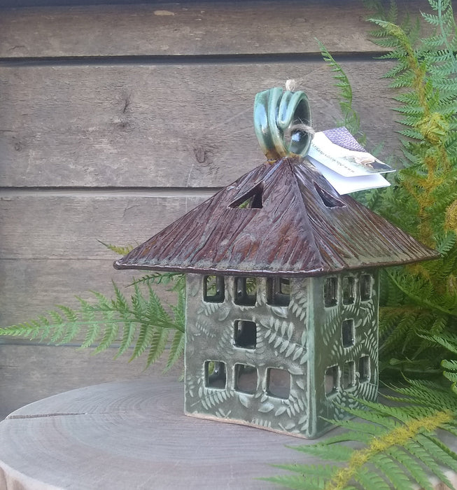 Square Lantern with Fern Design - Jarvis Speckled Green - Small