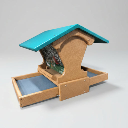 Mini Magnet Post Mount Recycled Feeder - tan with green roof