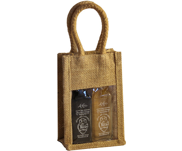 2 Bottle Jute Olive Oil Bottle Bag - natural