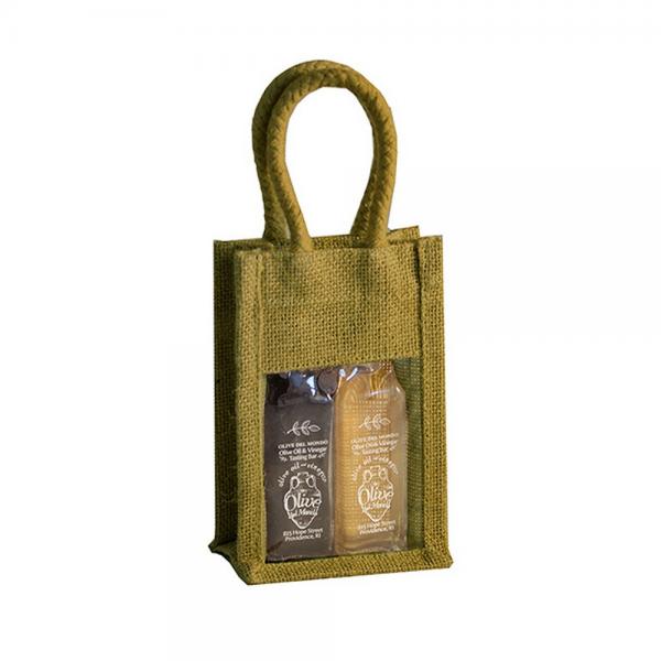 2 Bottle Jute Olive Oil Bottle Bag - olive
