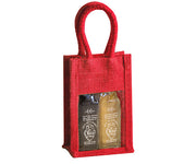 2 Bottle Jute Olive Oil Bottle Bag - red