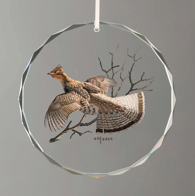 Misty Morning Revisited - Ruffed Grouse Round Glass Ornament