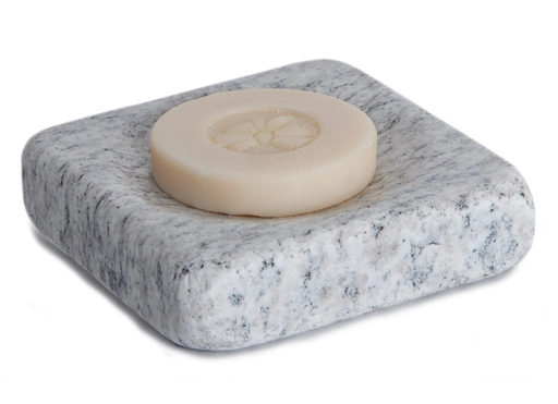 cove granite soap dish in gray white color with sample soap