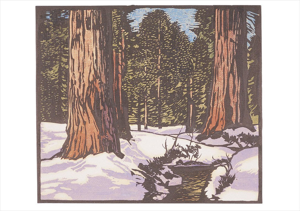 William S. Rice: Winter's Peace Holiday Card Assortment - Big Trees in Snow, c. 1924 