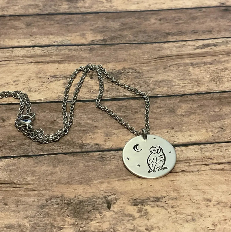 Barn Owl - Circular Pendant in Silver Color