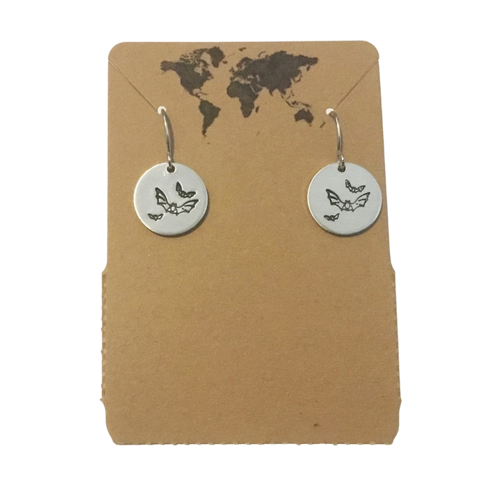 Bats - small circular earrings in silver color