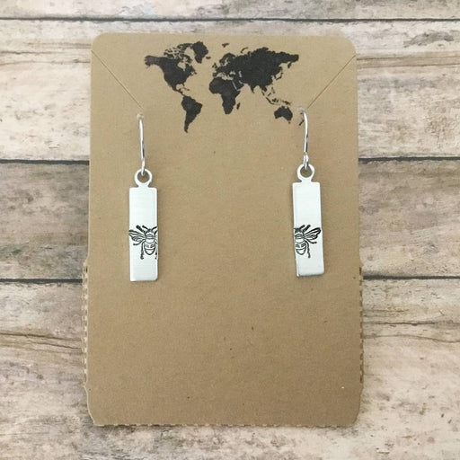Bee - small rectangular earrings in silver color