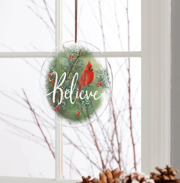 Cardinal Suncatcher - Believe - hung in a window