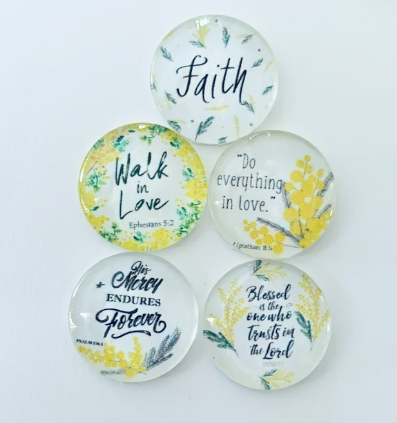 Glass Magnets - Bible and Inspirational Verses - Set of 5