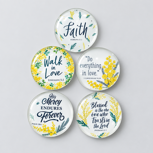 Glass Magnets - Bible and Inspirational Verses - Set of 5
