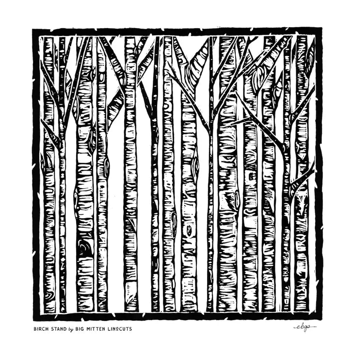 Birch Stand Linoprint