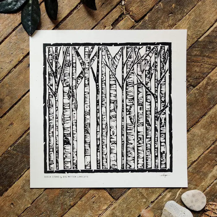 Birch Stand Linoprint