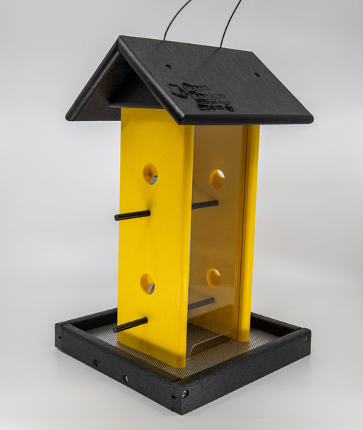 Yellow and black songbird feeder