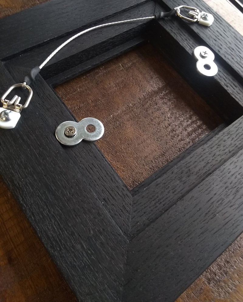 Ebony Oak Frame - 4x4 Single Opening- back of frame and hardware