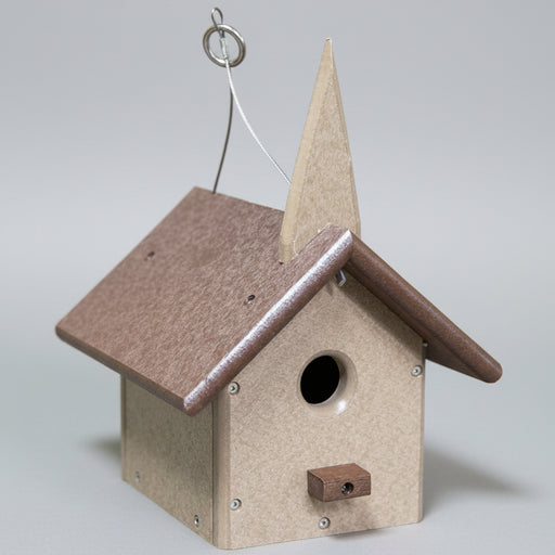 Church shaped bird House for Wrens - brown