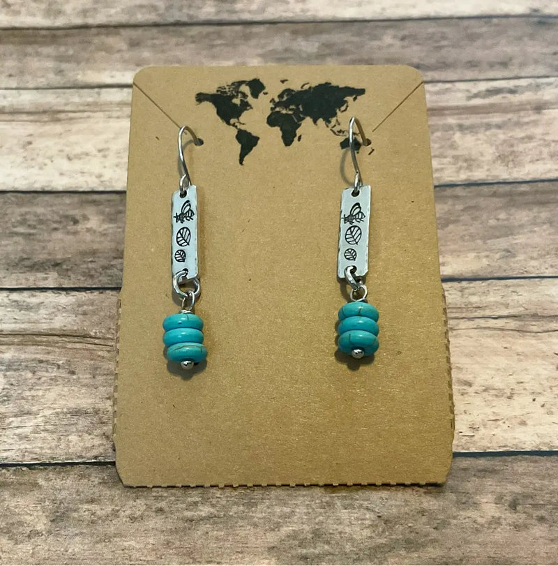 Bumblebee Mini Dangle Earrings with Blue Beads