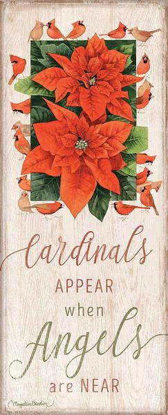 cardinals appear when angels are near wooden sign