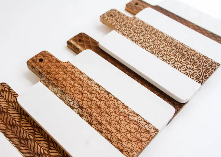 Serving Tray + Cutting Board - Marble and Acacia Wood