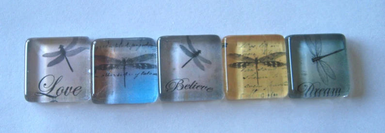 Glass Magnets - Dragonfly Tile - Set of 5