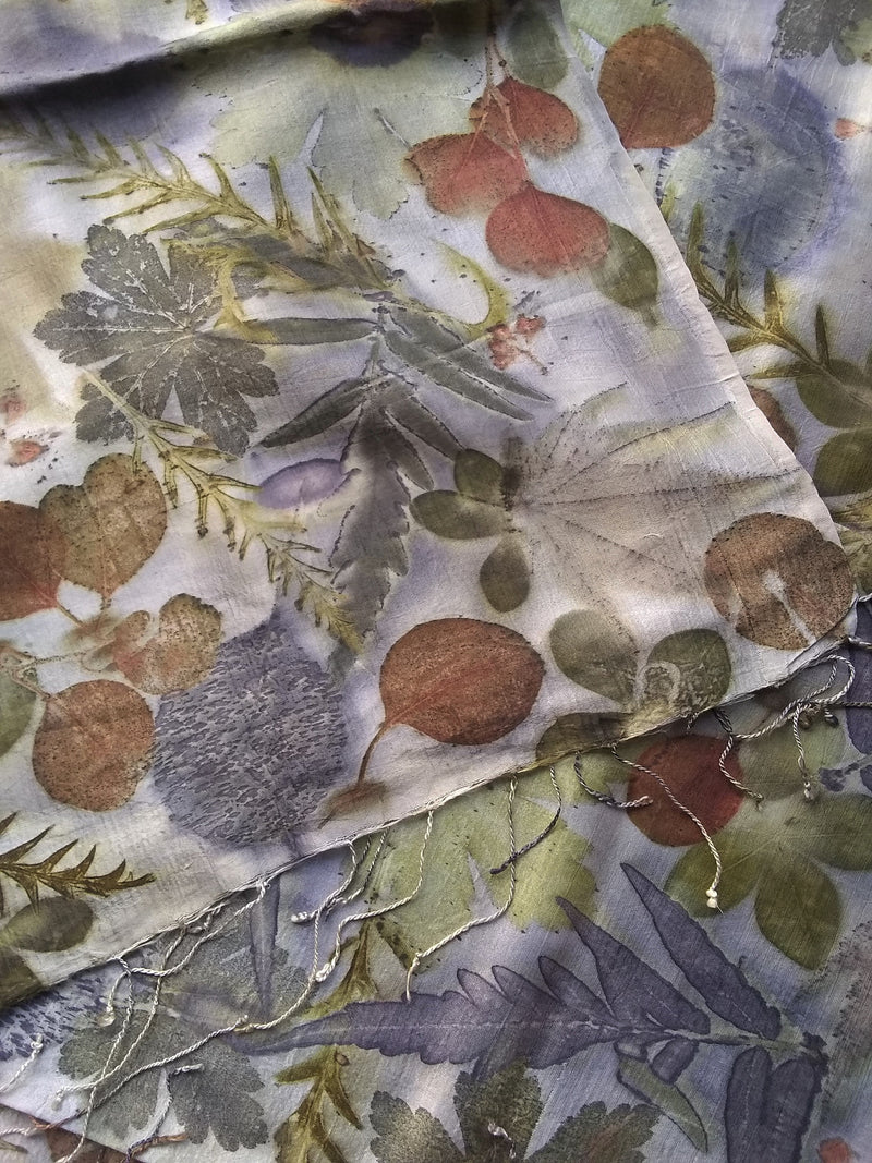 Silk Habotai Shawl - NoDye-Sumac/Grevilia/Scented Geranium/Eucalyptus/Smoke Bush/Baptista/Coreopsis