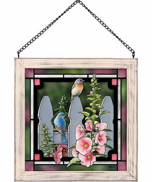 Picket Fence - Bluebirds Stained Glass Art
