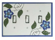 Blue Blossom triple light switch plate cover