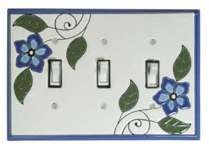 Blue Blossom triple light switch plate cover