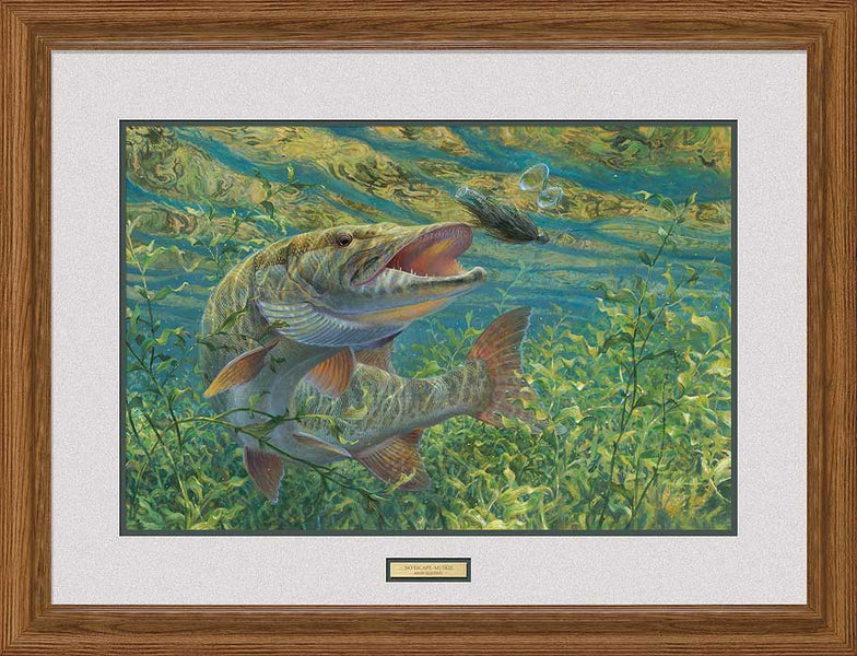 Muskie painting;fish buy painting;wildlife art;cabin art;lake painting;impressionist art;wilderness painting; lodge look art.