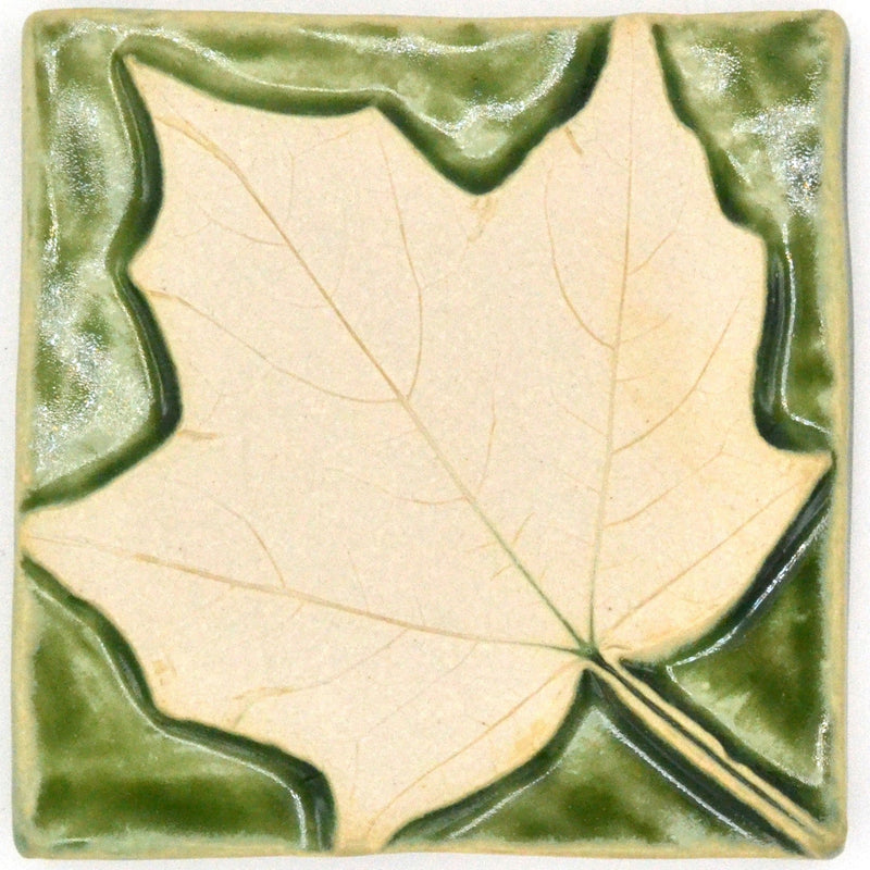Stoneware Tile Maple Leaf - 4 x 4 inches - green