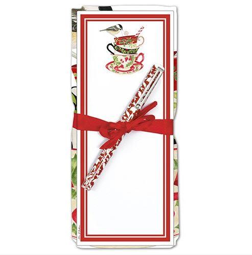 Holiday Teacup Flour Sack Towel & Magnetic Note Pad Set