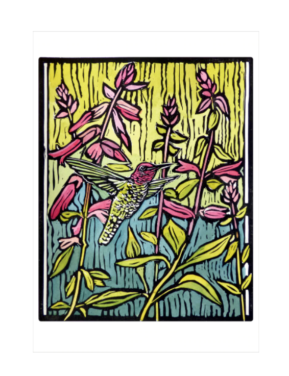 Molly Hashimoto: Anna's Hummingbird & Salvia Birthday Card