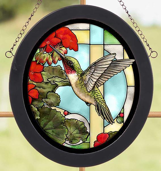 HUmmingbird & Geraniums Stained Glass Art