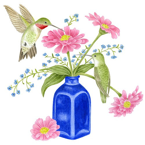 Hummingbirds and Zinnias - Single Flour Sack Towel