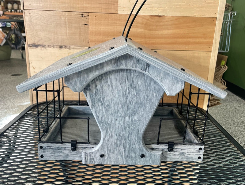 side view of Oasis Recycled Bird Feeder with Dove Guard