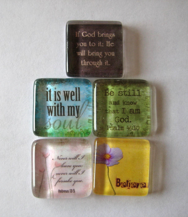 Glass Magnets - Inspirational Phrases - Set of 5