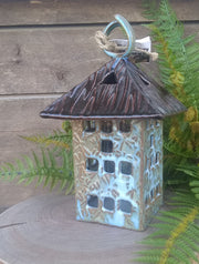 Square Lantern with Dragonfly Dance Design - Artic Blue - Medium